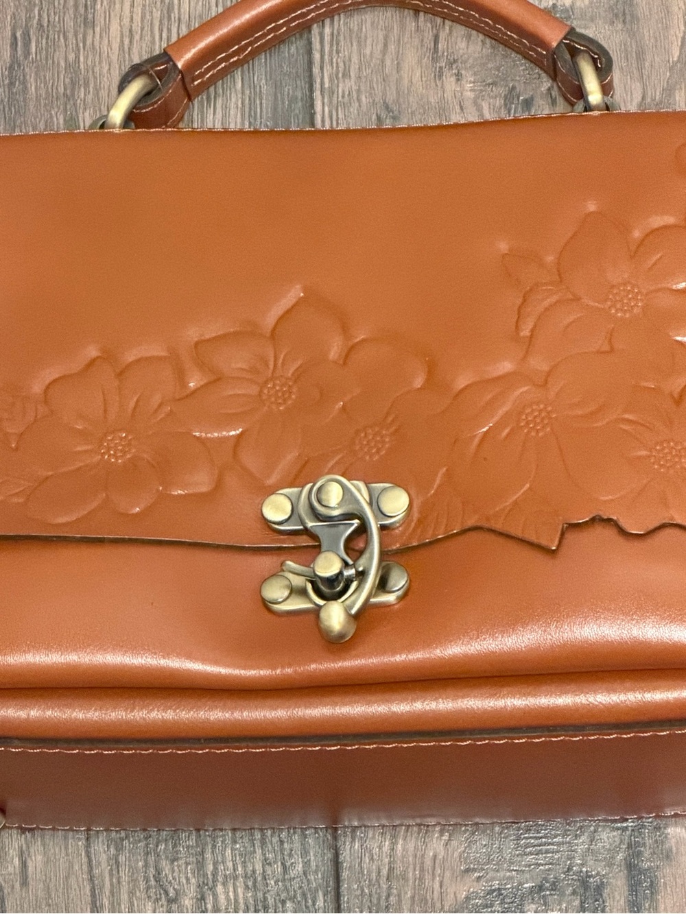Patricia Nash Tan Floral Embossed Leather Satchel - Picture 2 of 8